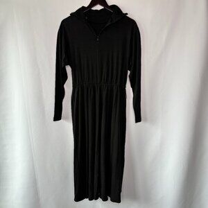 Bloomingdale's Women's Black Collared Zip Up Long Sleeve Maxi Dress Size Large